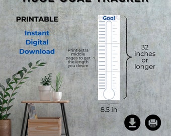 Oversized Fun Goal Tracker Printable, Thermometer Goal Tracker, Weight Loss tracker, Goal Planner, Special Events tracker, Savings tracker