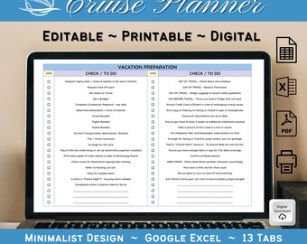 Afdrukbare cruiseplanner, vakantieplanner, cruisetips, digitaal reizen, afdrukbaar, Excel en Google Spreadsheets, reisplanner, reisbundel