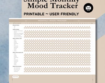 Simple Printable Mood Tracker, Monthly Mood Tracker, Minimalist Design, Mood Template, User Friendly, Digital Download, Minimalist Tracker