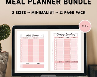 Digital Weekly Meal Planner, Printable planner, Track Water Intake, Multiple sizes incl: Classic Happy Planner, GoodNotes,  Digital, Pink
