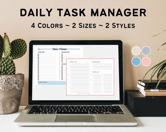 Dagelijkse taakmanager, afsprakentracker. Meerdere kleuren digitaal, meerdere formaten, A4, PDF, afdrukbare planner, boodschappenlijstje, dagelijkse herinneringen