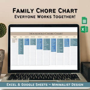 Digital Family Chore Chart Google Sheets, Excel Chore Chart, Weekly Chore Chart, Editable Family Planner Printable, Household Chores, Excel