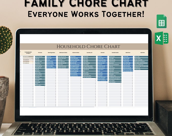 Printable Chore Chart Google Sheet Excel Template Planner, Family Chore ...