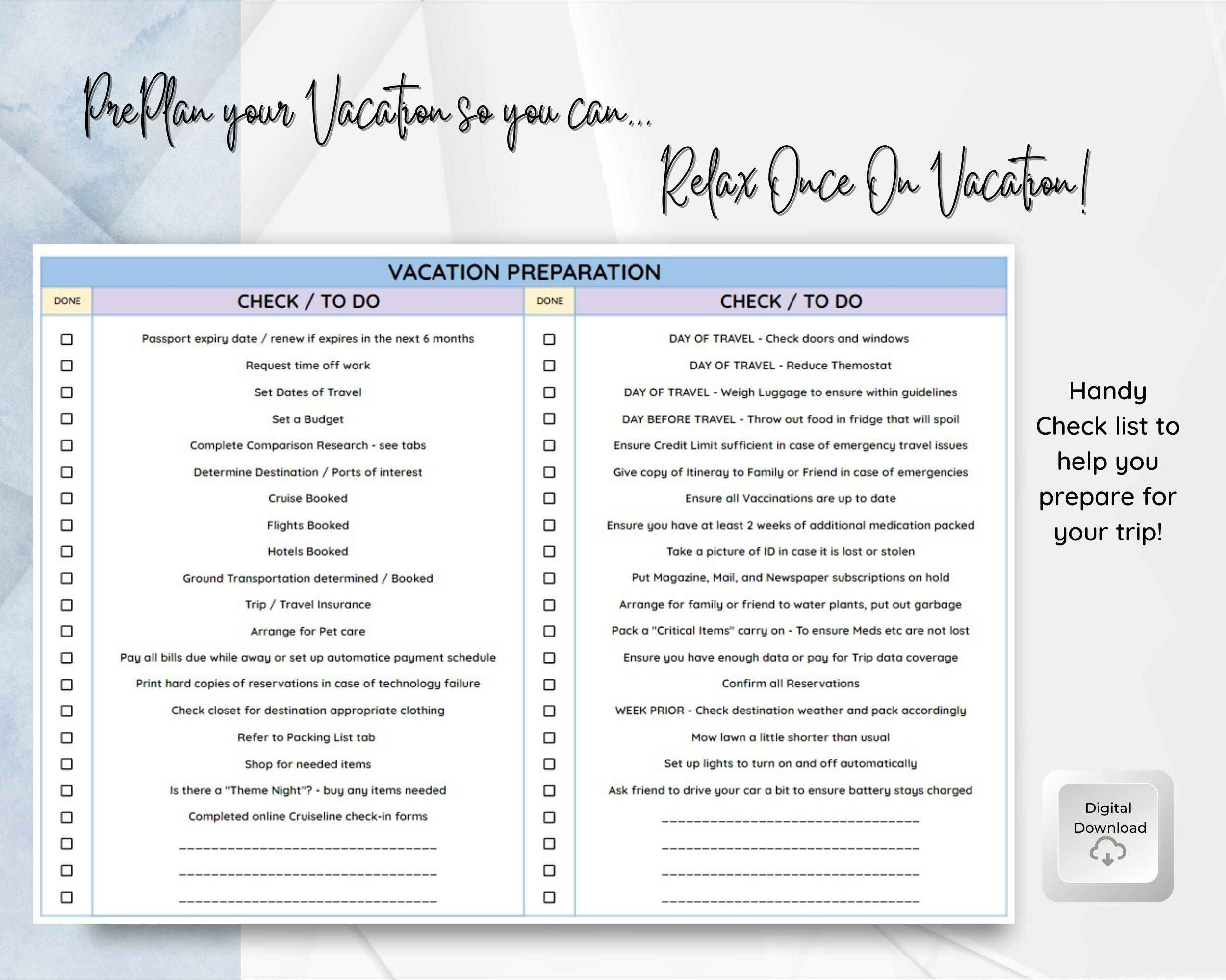 Cruise Packing List Template