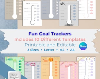 Goal Tracker Printable, Thermometer Goal Tracker, Editable Goal Tracker, Digital Tracker, Party Planner, Goal Planner, Weight Loss Tracker