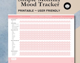 Afdrukbare Mood Tracker, maandelijkse Mood Tracker, Minimalistisch ontwerp, Mood-sjabloon, Gebruiksvriendelijk, Digitale download, Low Tech, Mood Log Journal