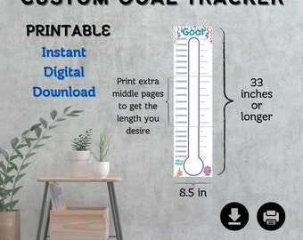 Aangepaste doeltracker afdrukbaar, thermometer doeltracker, gewichtsverliestracker, doelplanner, speciale evenementen-tracker, besparingstracker