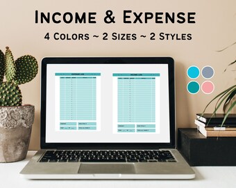 Inkomsten- en uitgavenlogboekbundel, uitgavenbundel, afdrukbaar, bewerkbaar, PDF, meerdere maten, meerdere kleuren, gemakkelijk te gebruiken, minimalistisch, digitaal