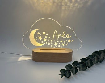 Custom Personalised Moon and Stars Night Light - Cloud Baby Bedroom Nursery Decor - Newborn Gift - Childrens NightLight - Personalised Gift