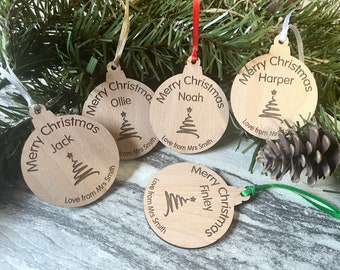 Personalised Christmas Bauble - Christmas Decor - Teacher Pupil Gift - Personalised Gift - Wooden Engraved - Christmas Keepsake - Custom