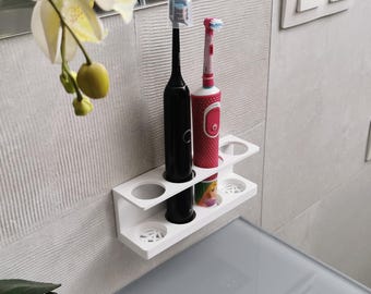 Holder for 4 Electric Toothbrushes Easy Wall Mount | Bathroom Organizer | Minimalist Toothbrush Stand