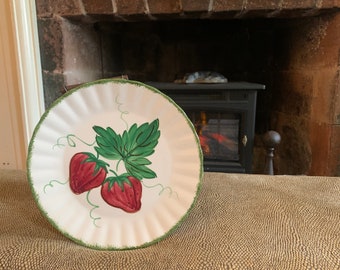 assiette/plat de service fraise bleu poterie du sud peint à la main vintage 9 1/2"