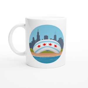 Chicago Bean and Skyline | White 11oz Ceramic Mug | White Coffee Mug | 11oz Coffee Cup