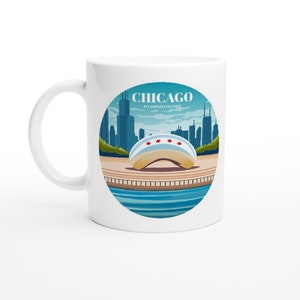 Chicago Bean and Skyline | White 11oz Ceramic Mug | White Coffee Mug | 11oz Coffee Cup