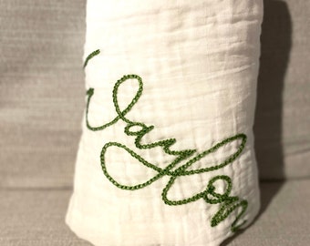 Embroidered Baby Swaddle- Custom- Baby Name- Calligraphy