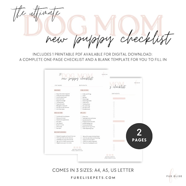 New Puppy Checklist | Ultimate Dog Mom Planner, Puppy Essentials, Minimalist Design, Blank Template, Digital Download, Printable PDF