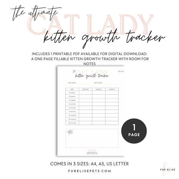 Kitten Growth Chart Printable - Etsy