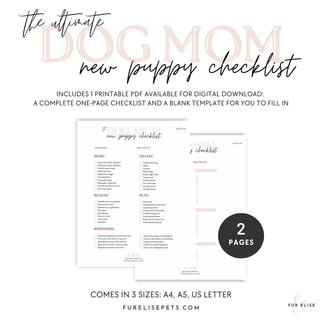 New Puppy Checklist Ultimate Dog Mom Planner, Puppy Essentials