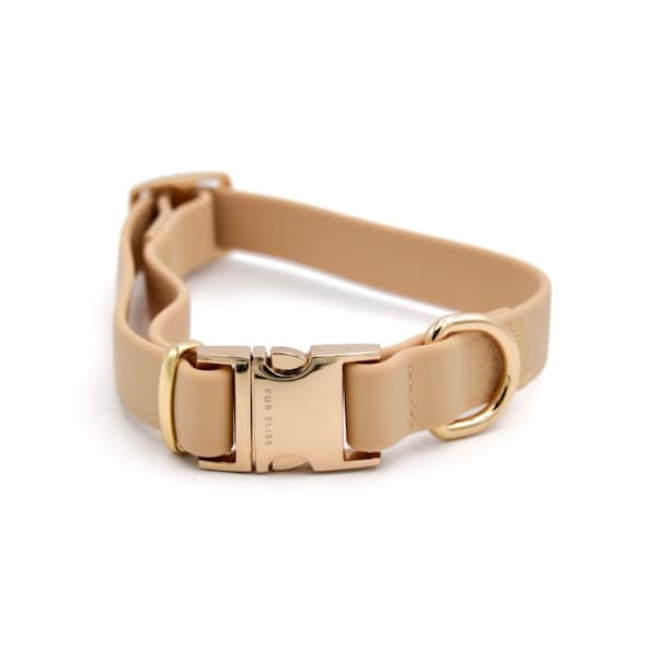 Elise Collar - Sand | Tan Light Brown, Waterproof, Lightweight, Durable, Easy to Clean, Quick Release Buckles, Gold Hardware, For Dogs/Cats