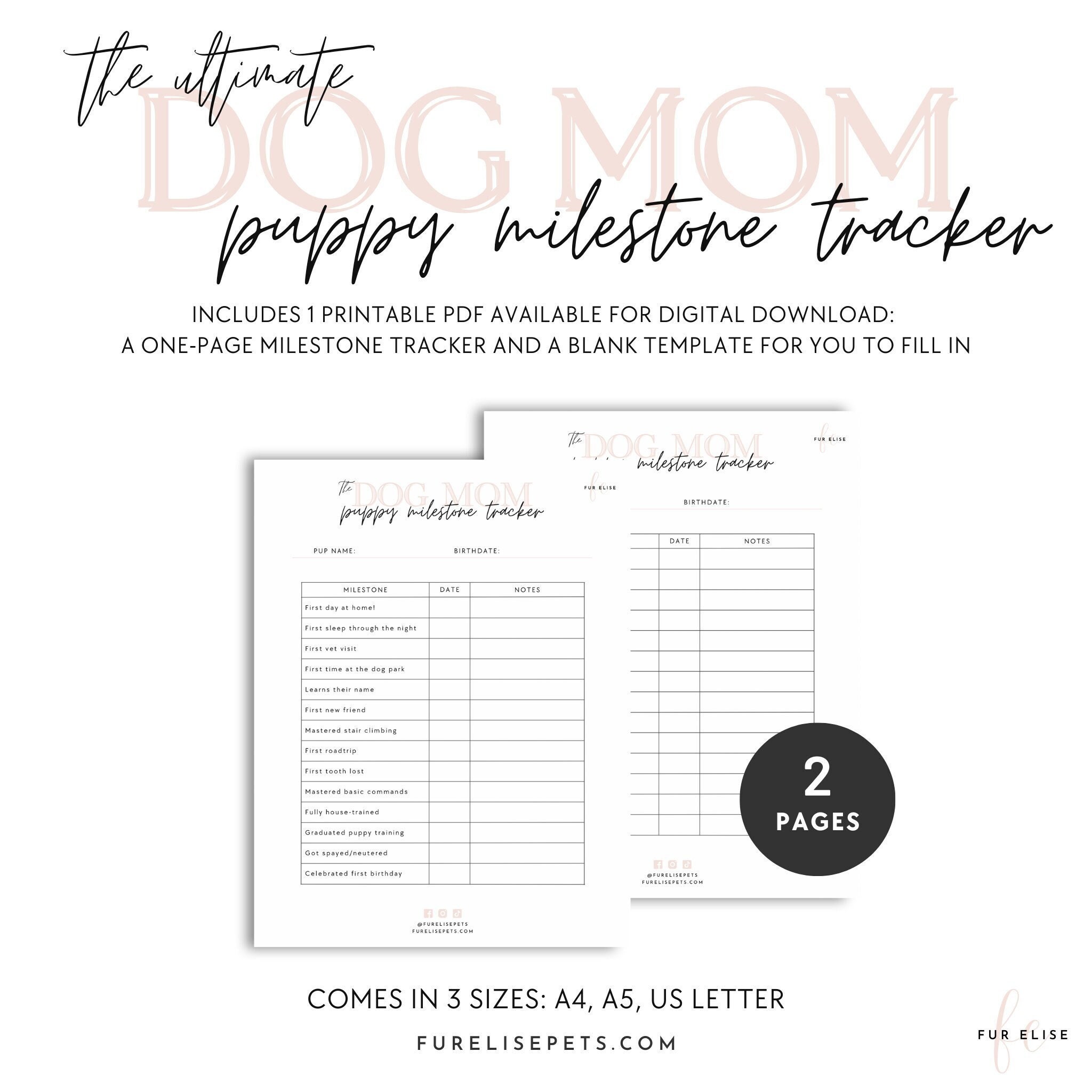 Puppy Milestone Tracker Ultimate Dog Mom Planner, Puppy Essentials