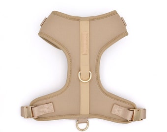 Elise Harness - Sand | Tan Brown, Adjustable Y-H, Neoprene, Weatherproof, Lightweight, Durable, Easy to Clean, Top Handle, Gold, Dogs/Cats