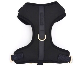 Elise Harness - Noir | Black, Adjustable Y-H, Neoprene, Weatherproof, Lightweight, Durable, Easy to Clean, Top Handle, Gold, For Dogs, Cats