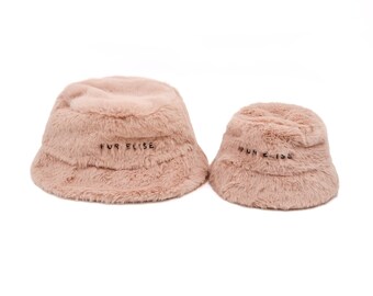 Furi Hat Bundle - Sand | Matching Mini Me Bucket Hat Set For Pets & Pet Owners, Faux Rabbit Fur, Fur Elise Logo, Tan Sand, M/L Sizes