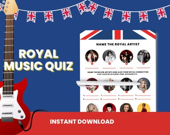 Royal Music Quiz, British Quiz, Quiz Sheet, Digital Download