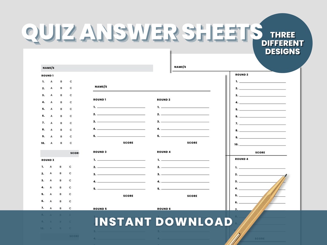 Quiz Answer Sheets Printable Quiz Sheets Digital Download - Etsy