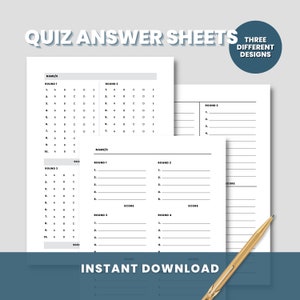 Quiz Answer Sheets, Printable Quiz Sheets, Digital Download Template - Etsy