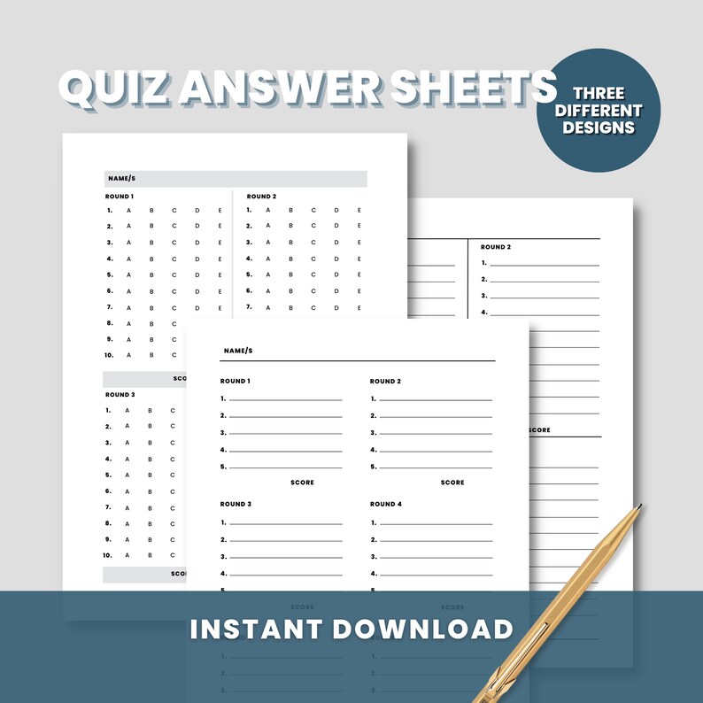 Quiz Answer Sheets, Printable Quiz Sheets, Digital Download Template Etsy