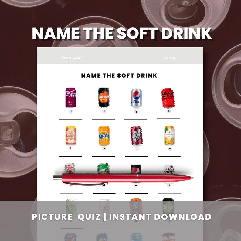 Soft Drink Party Quiz, Picture Quiz, Quiz Questions, Picture Round Quiz