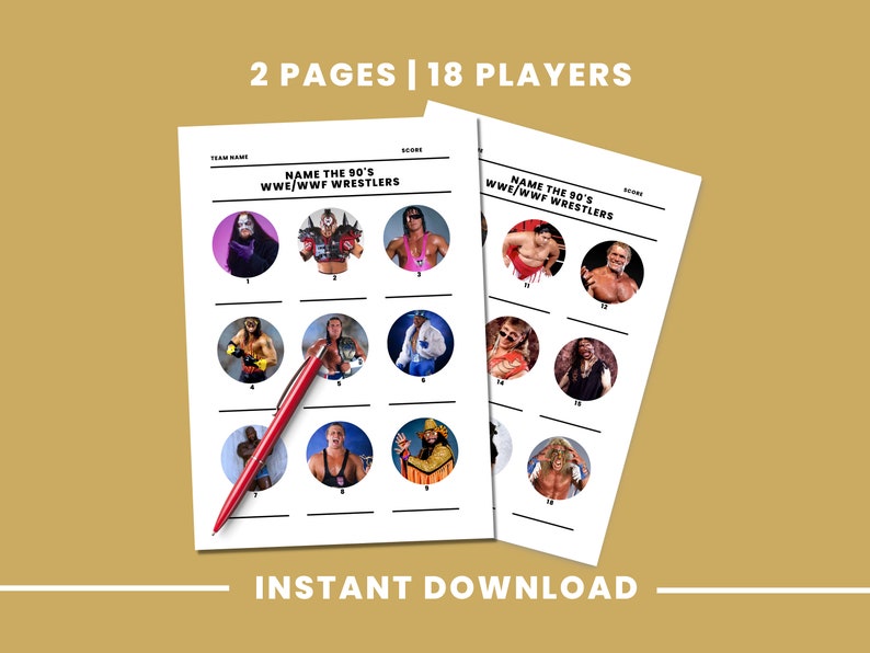 Printable 90's Wrestlers Quiz Questions, 90's Quiz, Picture Round Quiz