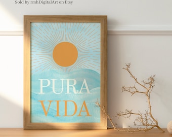 Pura Vida Wall Art , Printable Artwork , Colorful Wall Art , Costa Rica , Pure Life