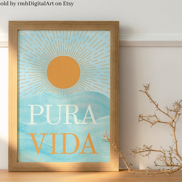 Pura Vida Wall Art , Printable Artwork , Colorful Wall Art , Costa Rica , Pure Life