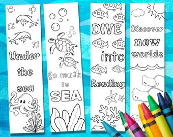 Coloring Bookmarks Printable | Ocean Bookmarks for Kids