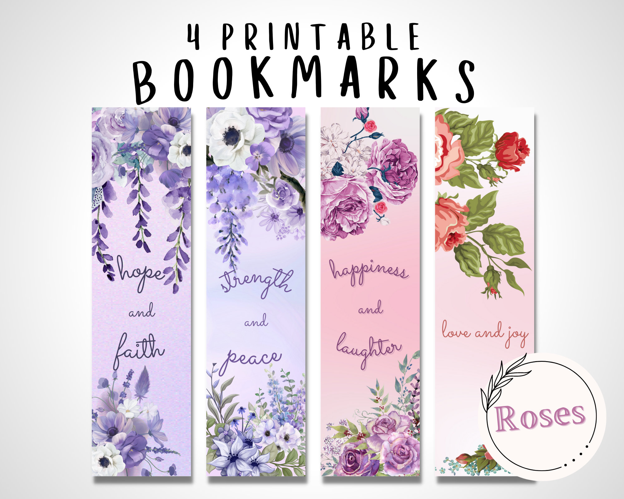 Printable Roses and Flowers Bookmarks | Digital Bookmarks for Download ...
