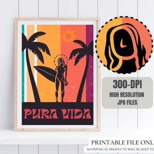 Pura Vida Wall Art , Surfer, Printable Artwork , Costa Rica , Pure Life, Colorful Wall Art - Etsy