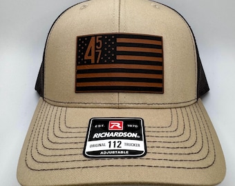 45 47 American Flag Hat Leather Patch Richardson 112