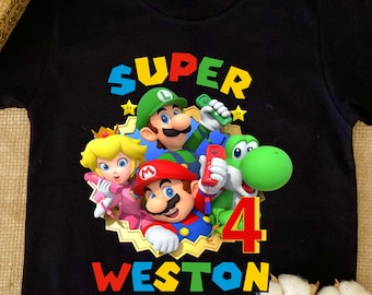 Super Mario Birthday Shirt, Custom Super Mario Bros Birthday Party Family Shirt, Super Mario Birthday T-shirt, Super Mario Bros Shirt