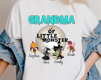 Custom Grandma Little Of Monsters, Custom Grandma With Grandkids Name Shirt, Personalized Halloween Grandma Shirt