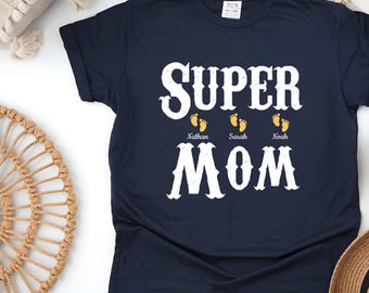 Comfort Colors Custom Super Mom with Kid Name, Personalized Super Mom Shirt, Comfort Colors Mommy Shirt, Happy Mothers Day Gift