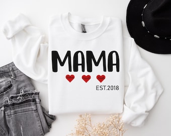 Custom Mama with Kid Name Shirt, Personalized Mama Sweater Minimalist Mommy Shirt, Mothers Day Gift, Valentines Gift For Mom