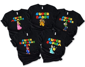 Personalized Super Mario Birthday Shirt, Custom Super Mario, Super Mario Birthday T-shirt, Super Mario Bros Birthday Party Family Shirt
