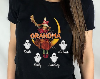 Personalized Grandma Halloween T-Shirt: Witch & Grandkids Names