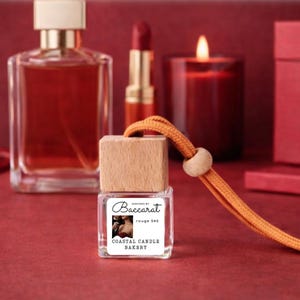 Baccarat Inspired Car Diffuser: TWO LABEL DESIGNS, Highly Scented Square Jar Air Freshener