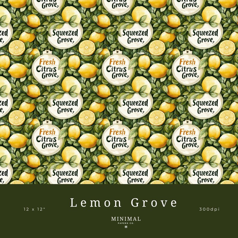 Lemon Pattern Digital Paper Background Pack Citrus Lemon Junk Journal ...
