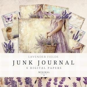 Lavender Fields Junk Journal Pages | Lavender Junk Journal Printable Pages | Vintage Lavender Digital Collage Sheets | 6 Junk Journal Papers