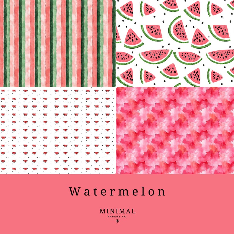 Watermelon Patterned Paper Watermelon Digital Paper Background Pack | Summer Watermelon Patterns ...