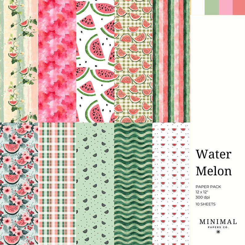 Watermelon Patterned Paper Watermelon Digital Paper Background Pack | Summer Watermelon Patterns ...